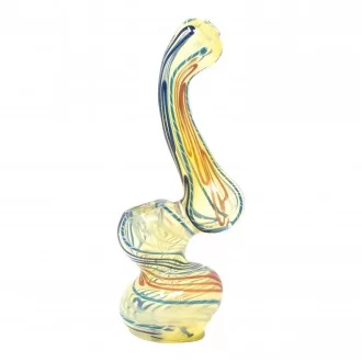 6" Gold Fumed Swirl Ribbon Art Bubbler Hand Pipe - [BK255]