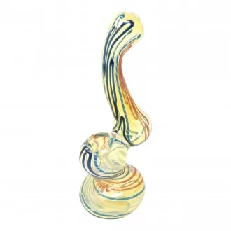 6" Gold Fumed Swirl Ribbon Art Bubbler Hand Pipe - [BK255]