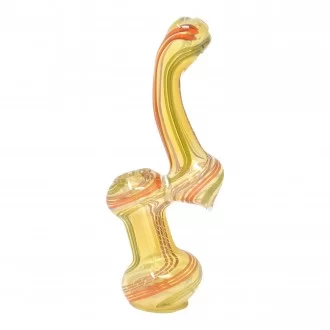 7" Gold Fumed Twited Line Art Bubbler Hand Pipe - [BK257]