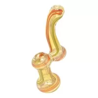 7" Gold Fumed Twited Line Art Bubbler Hand Pipe - [BK257]