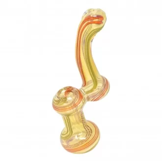 7" Gold Fumed Twited Line Art Bubbler Hand Pipe - [BK257]