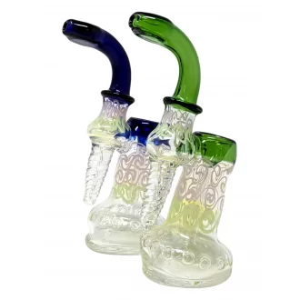 7" Slyme Swirl Accent Spiral & Polka Dot Flat Mouth Bubbler Hand Pipe Assorted colors - [DJ609]