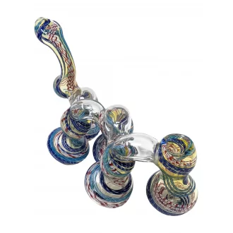 6" Silver Fumed Swirl Line 5-Chamber Bubbler Hand Pipe - [STJ111]