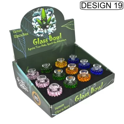 14mm Glass Bowls - Ignite Your Dabs, Spark The Adventure Bowls 12Ct Display