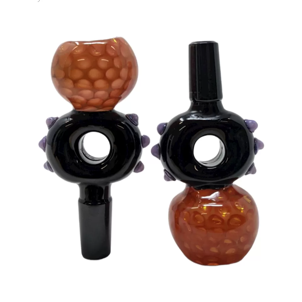 14mm Gold Fumed Art Double ball Honeycomb Bowl With Black Tube Joint (Pack of 2) [SG3325]