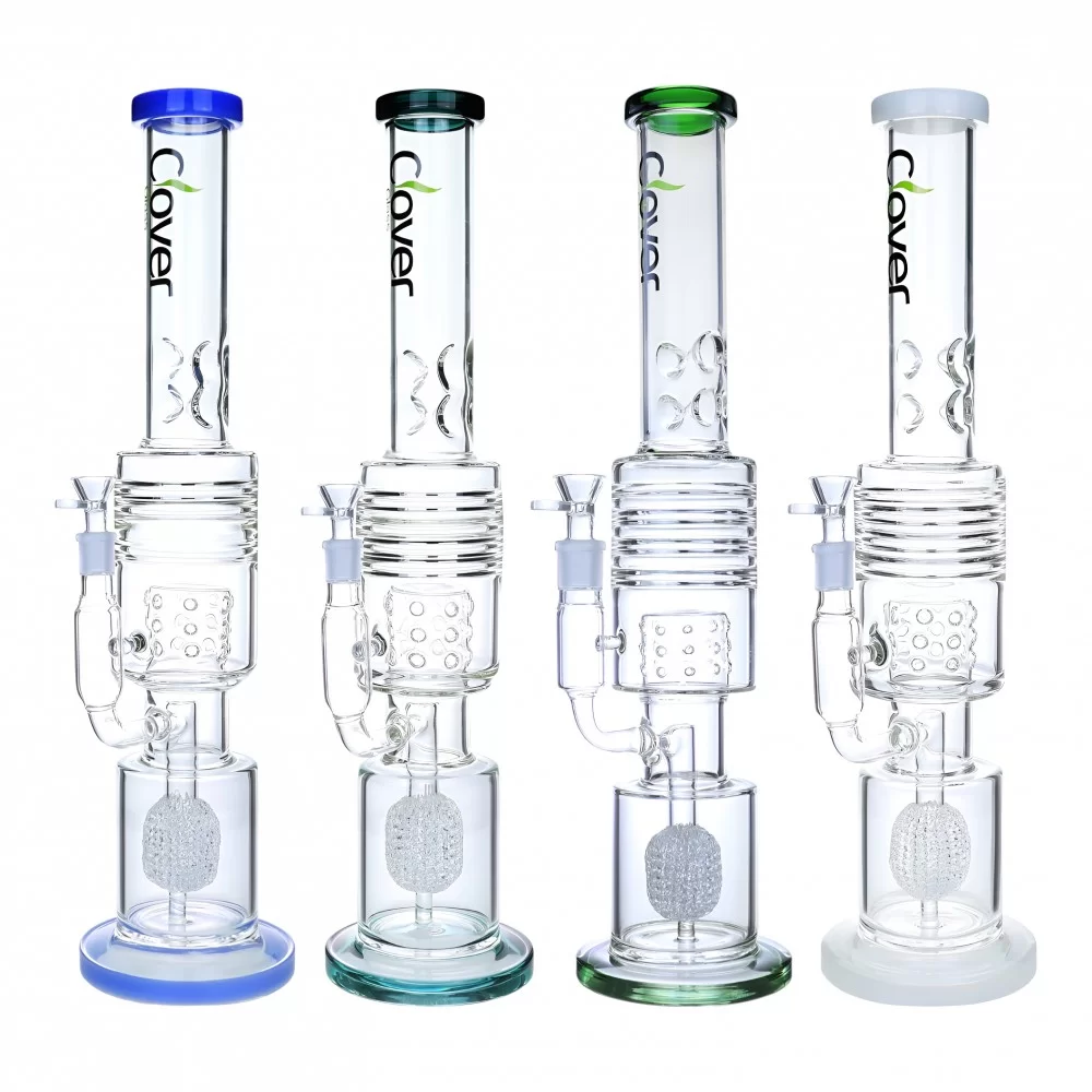 Clover Glass - 19" Multi Chamber Apple Perc Straight Water Pipe Clover Glass 19 Inch Multi Chamber Apple Perc Straight Water Pipe