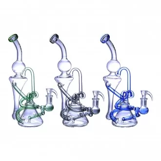 Clover Glass - 12" Twisted Vine Inline Perc Recycler Water Pipe - [WPD-288]