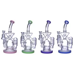 Clover Glass - 10" Dual Showerhead & Inline Perc Recycler Water Pipe - [WPD-304]