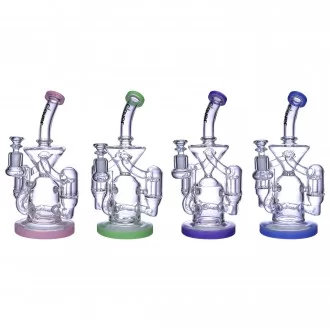 Clover Glass - 10" Dual Showerhead & Inline Perc Recycler Water Pipe - [WPD-304]