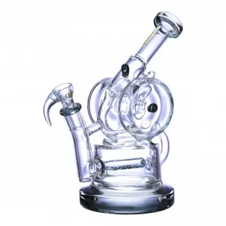 Clover Glass - 8.5" Dual Wheel Loop Inline Perc Recycler Water Pipe - [WPE-854]