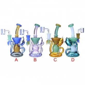 Clover Glass - 7" Marine Friend Inline Perc Recycler Water Pipe - [WPE-871]