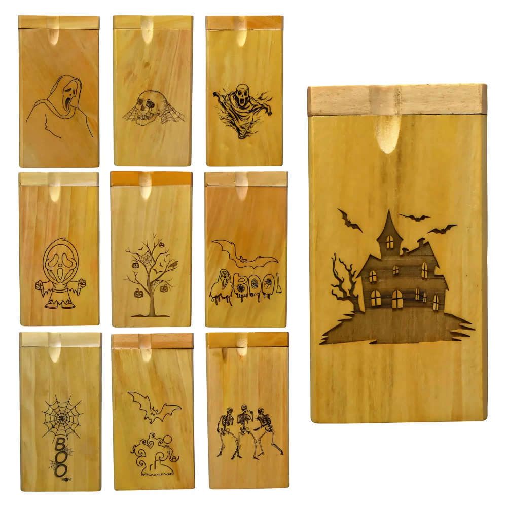 4'' Halloween Designs Dug Out Engraved Light Wood - Assorted designs - 10ct Pk 4'' Halloween Designs Dug Out Engraved Light Wood - Assorted designs - 10ct Pk