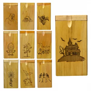 4'' Halloween Designs Dug Out Engraved Light Wood - Assorted designs - 10ct Pk