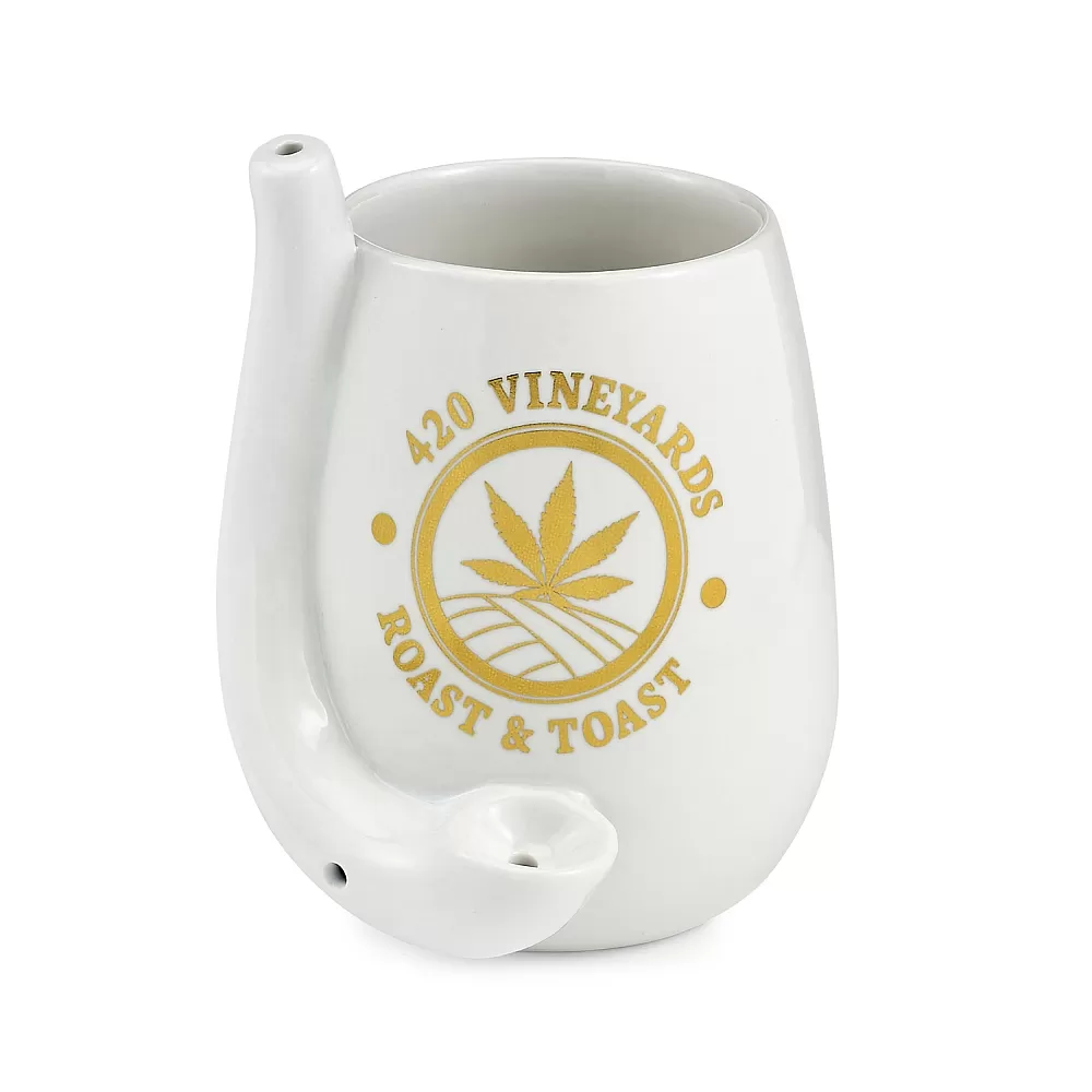 White Ceramic Stemless Wine Glass Hand Pipe - [82563]