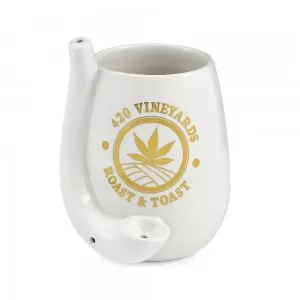 White Ceramic Stemless Wine Glass Hand Pipe - [82563]
