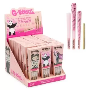 G-ROLLZ | Banksy's Graffiti - Lightly Dyed Pink - 3 King Size Cones / 24 packs in Display - [BG1156KA]