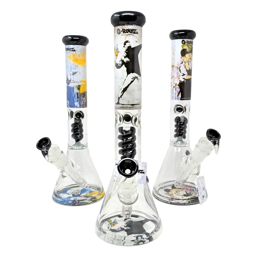 G-Rollz | 16.5" Banksy s - Beaker Percolator Bong White [BG20111]