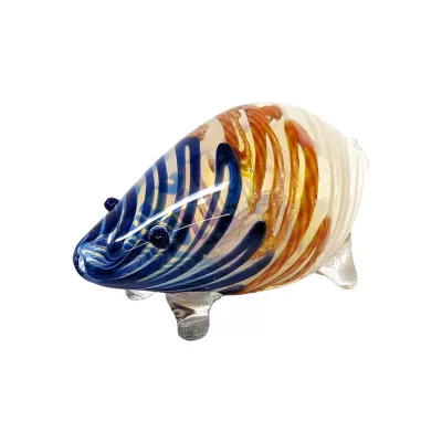 Silver Fumed Spiral Line Pig Animal Hand Pipe - [AP04]