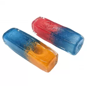4" Double Tone Frit Rectangle Hand Pipe (Pack of 2) - [DJ578]