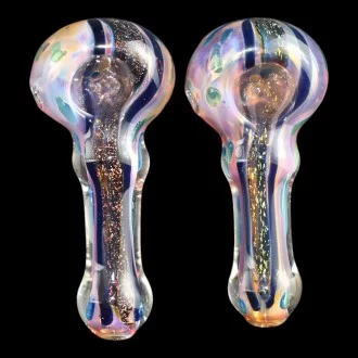 3.5" Iridescent Dotted Dicro Art Wide Neck Spoon Hand Pipe - 2 Pack - A