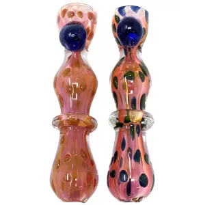 3" Gold Fumed Dicro Dot Double Bubble Chillum Hand Pipe (Pack of 2) - [GWRKP143]