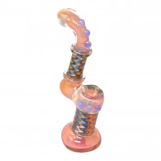 6.5" Gold Fumed Multi Marble Wigwag Art Bubbler Hand Pipe - [KK07]