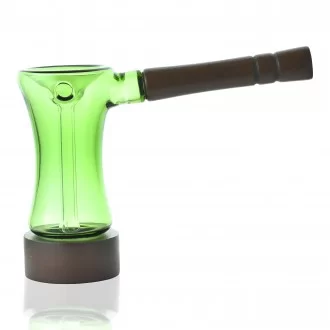 5" Wood-Handled Glass Bubbler Hand Pipe - Assorted [WSG2089]