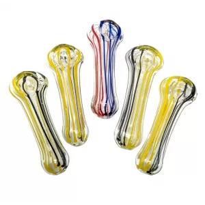 3.5" Dual Color Ribbon Streak Clear Body Spoon Hand Pipe - (Pack of 5) [ZD253]
