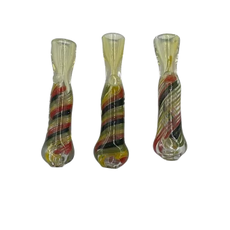 3" Silver Fumed Rasta & Galaxy Ribbon Swirl Chillum Hand Pipe - (Pack of 2) [AKD24]
