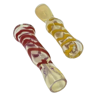 3" Silver Fumed Swirl Ribbon Clear Chillum Hand Pipe - (Pack of 2) [CH310]