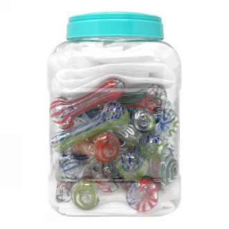 3" Assorted Color Line Art Hand Pipe - 32Ct JAR [3RKD32JAR]