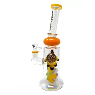 12" BIIGO Glass By Lookah Bell Bottom Monster Eye Perc & Pendant Water Pipe Rig (Yellow) - [GT044]