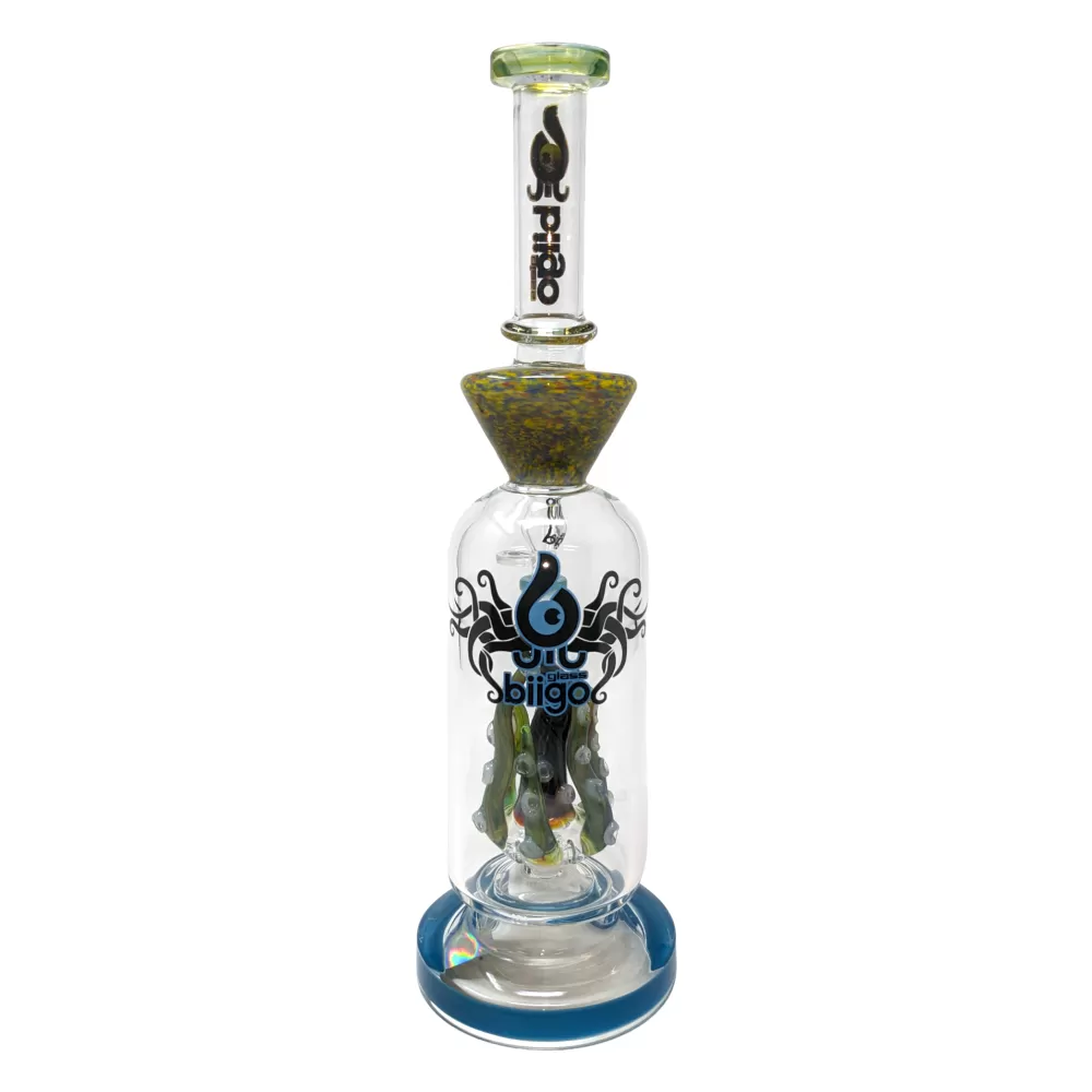 13.5" BIIGO Glass By Lookah Octopus Tentacle Perc Straight Water Pipe Rig (Blue) - [GT046]