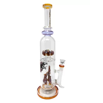 BIIGO Glass By Lookah - 15.5" Duo CreepGaze & TentaFun Perc Water Pipe - Purple  [GT054]