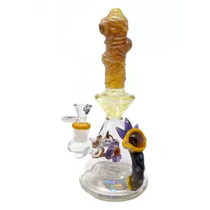 10.5" BIIGO Glass By Lookah Yellow Multi Devil Eye Matrix Perc Beaker Water Pipe - [GT062-YL]