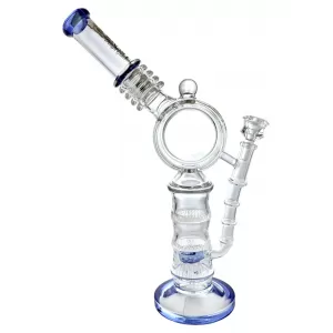Lookah Glass - 15" Donut Double Honeycomb & Upside Down Tree Perc Water Pipe [LO027]