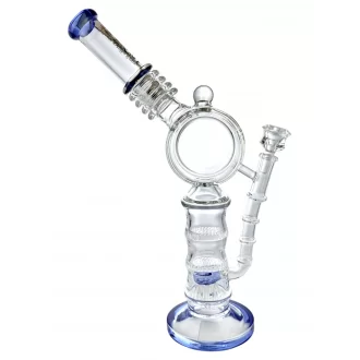 Lookah Glass - 15" Donut Double Honeycomb & Upside Down Tree Perc Water Pipe [LO027]
