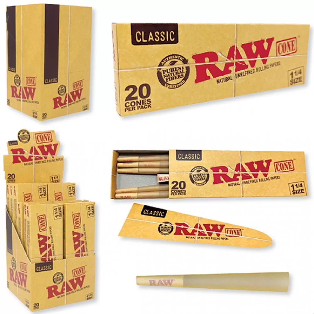 RAW - Classic Pre-Roll Cone 1¼ Size (Pack of 20) - (Display of 12)