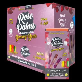 Rose Palms Organic Wraps W/ Rose Petals - 3 Slim Rolls + 1 Stick - 20ct Display 