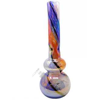 16" Striped Frit Color Ice Pinch Soft Glass Water Pipe - Glass On Glass [A0173G]