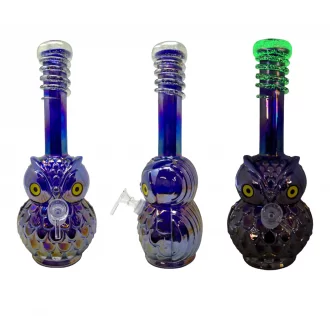 12" Glow In The Dark Owl Soft Glass Water Pipe - Glass On Glass [E1140G]