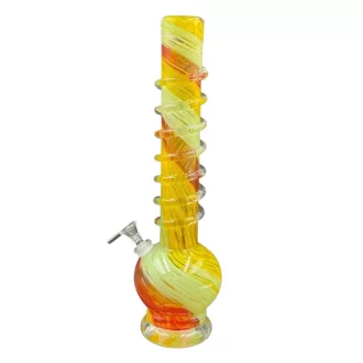 16" Tri-Color Spiral with Rings Soft Glass Water Pipe - Glass On Glass [L0186G]
