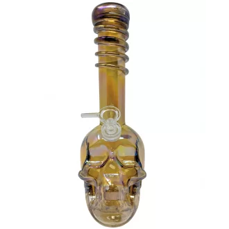 10" Rainbow Skull Soft Glass Water Pipe - Glass On Glass [E1182G]