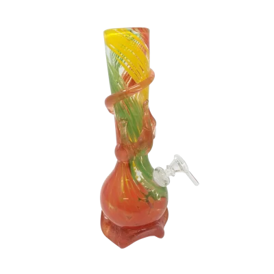 10" Flame Tri-Color Soft Glass Water Pipe - Glass On Glass [FM58171G]