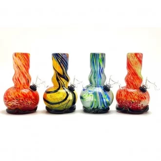 6" Mini Colorful Wave Bottom Pinch Neck Soft Glass Water Pipe - Glass on Rubber [MA-0612]