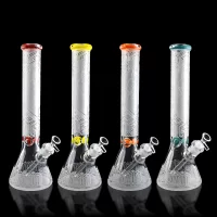 15.5" Skull Engraved Frosted Beaker Water Pipe - [CLD01]