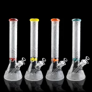 15.5" Skull Engraved Frosted Beaker Water Pipe - [CLD01]