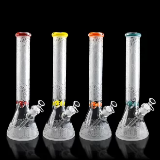 15.5" Skull Engraved Frosted Beaker Water Pipe - [CLD01]