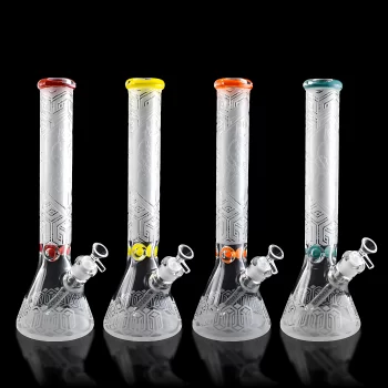 15.5" Skull Engraved Frosted Beaker Water Pipe - [CLD01]