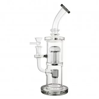 11" Cylindrical Cloud Chaser Dual Tree Perc Water Pipe - Smoke [HXCP016]
